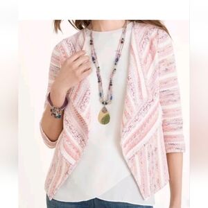Chico’s Cardigan Sweater Drape-Front‎ Striped Tweed Jacket Sz 1 Medium